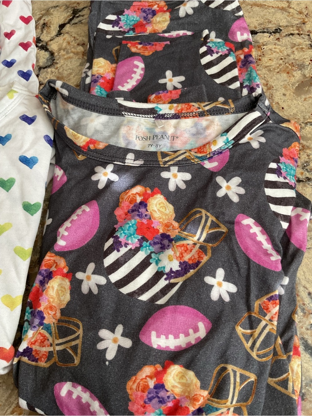 Posh Peanut Black Floral & Pink Football Long Sleeve Pajamas size 7/8